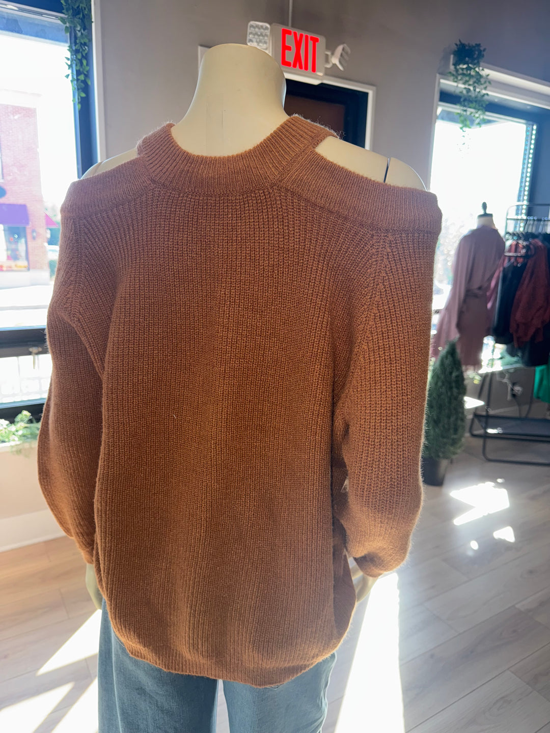 Pumpkin Spice Cold Shoulder Sweater