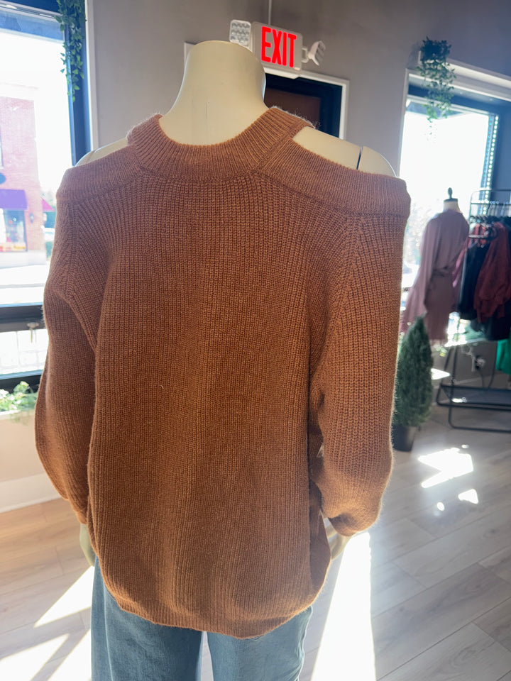 Pumpkin Spice Cold Shoulder Sweater