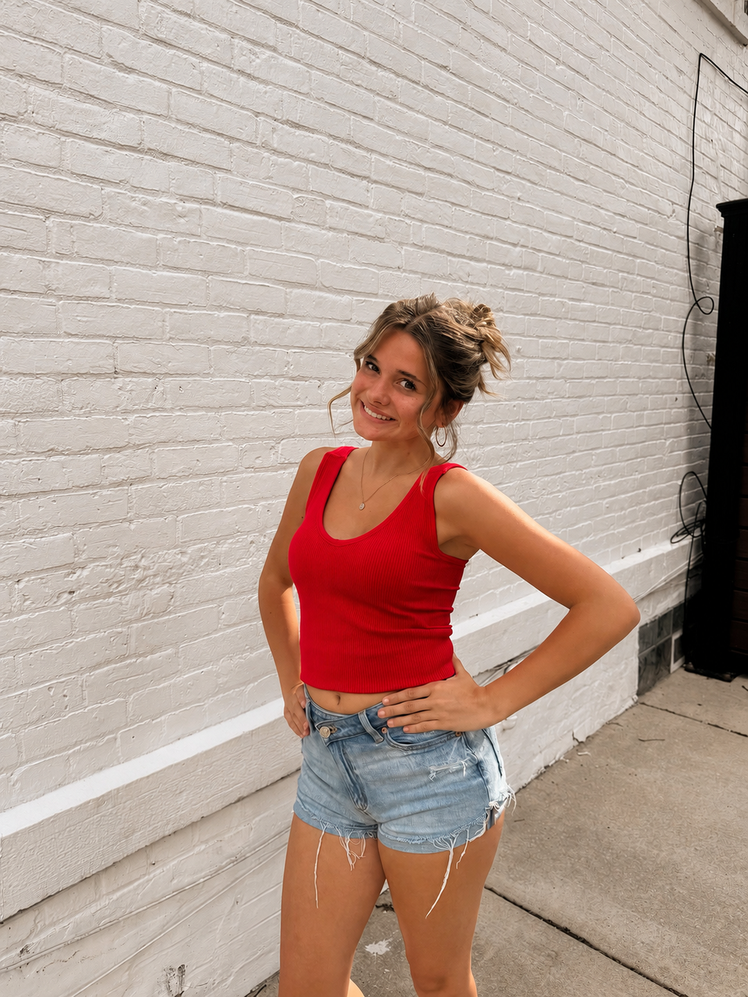 The Bailee Ribbed Cami in Red