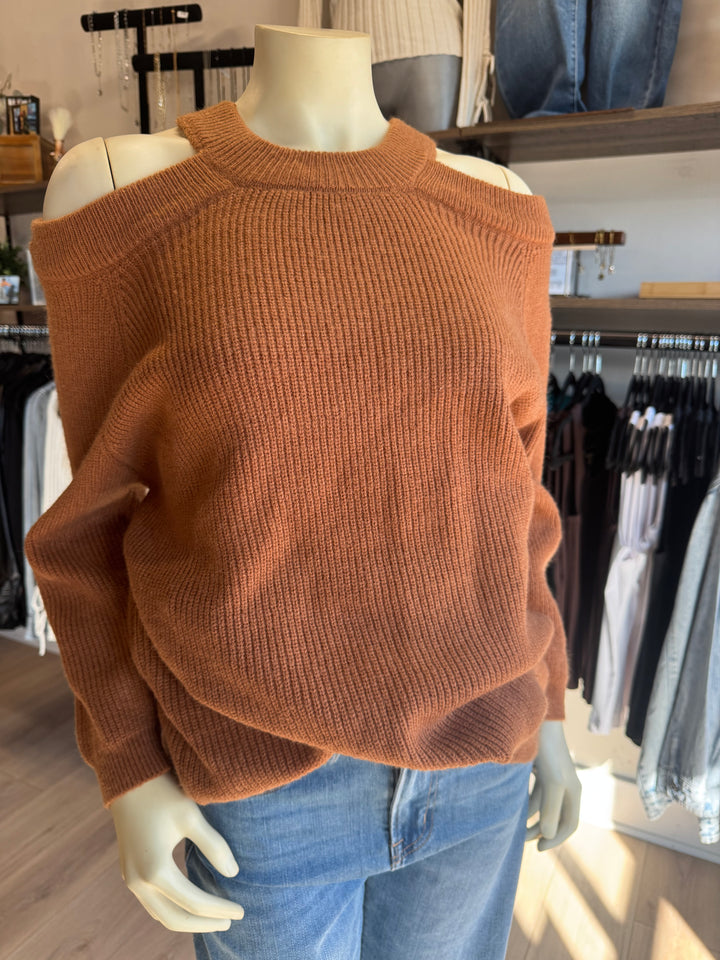 Pumpkin Spice Cold Shoulder Sweater