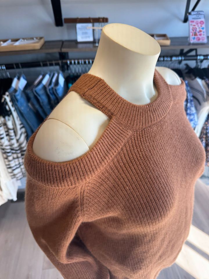 Pumpkin Spice Cold Shoulder Sweater