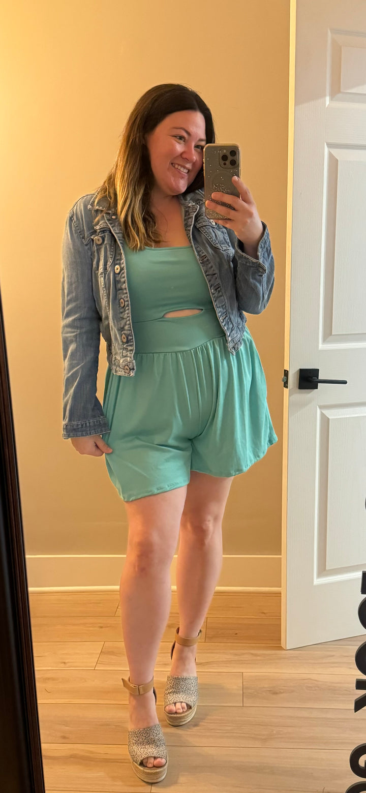 Small & 1x, 2x, 3x - Mint Shortie Romper