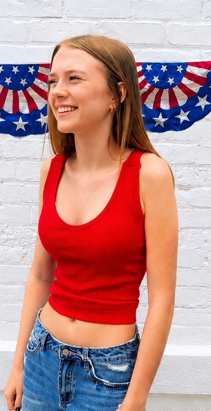 The Bailee Ribbed Cami in Red