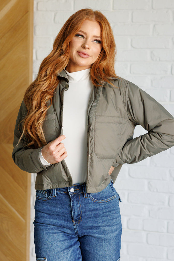 Hear Me Out Lightweight Puffer Jacket in Olive