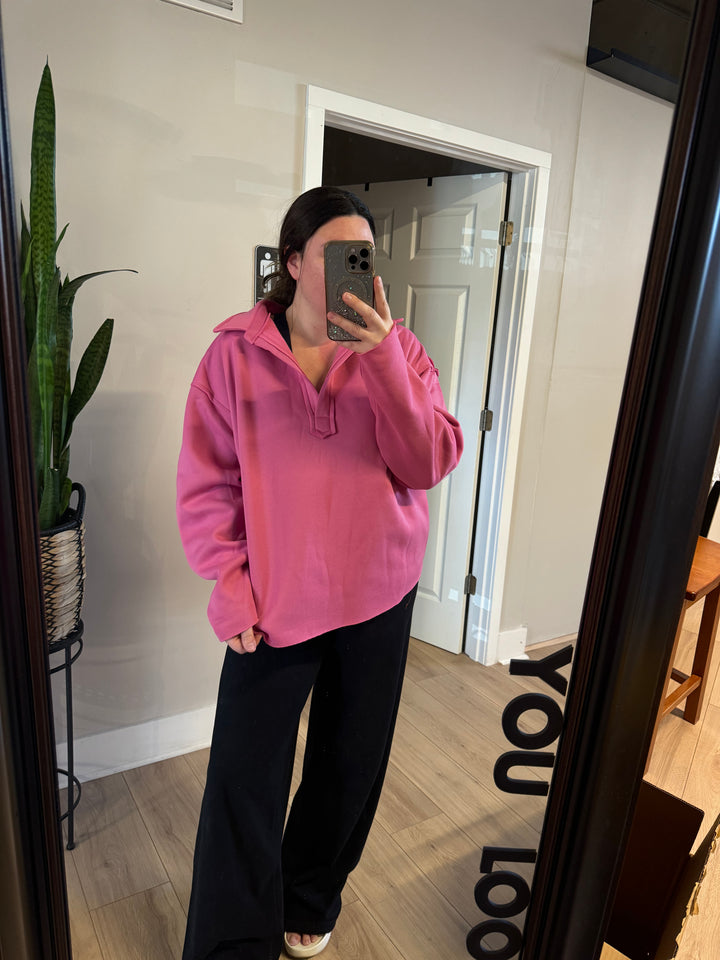 Fleece Oversized Pink Pullover