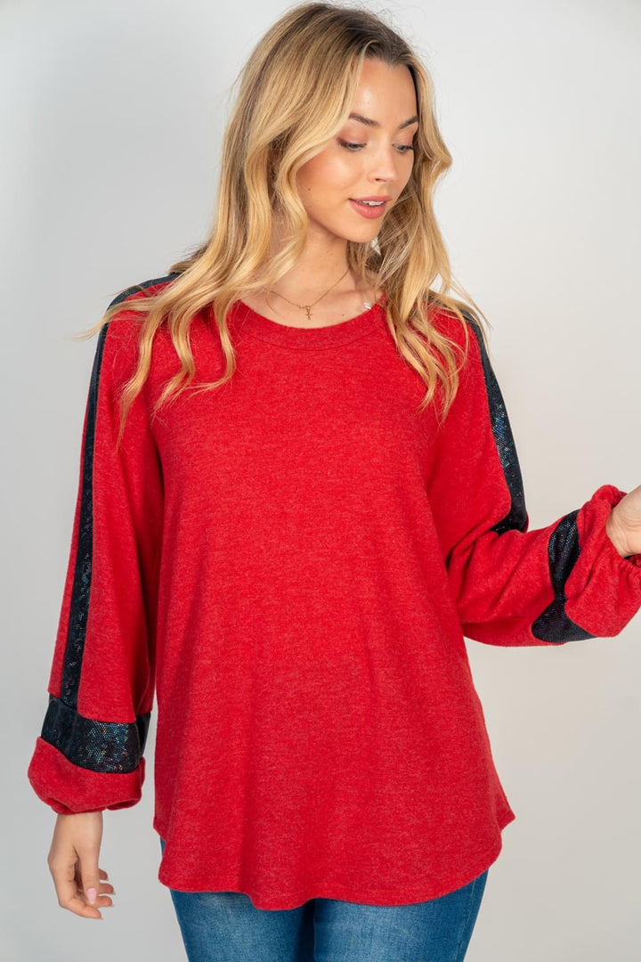 Red & Black Sequin Sleeve Top