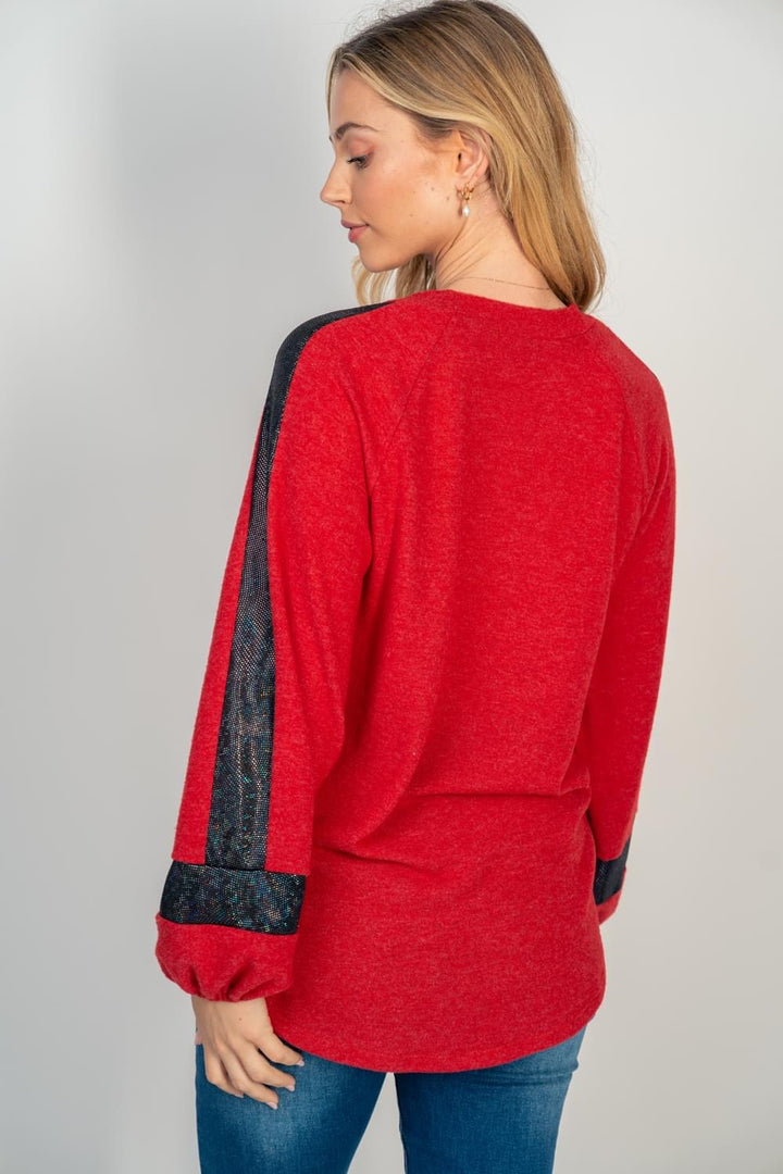 Red & Black Sequin Sleeve Top