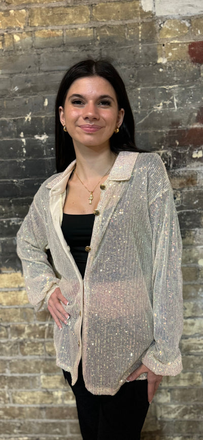 Glistening Sequin Blouse in Champagne