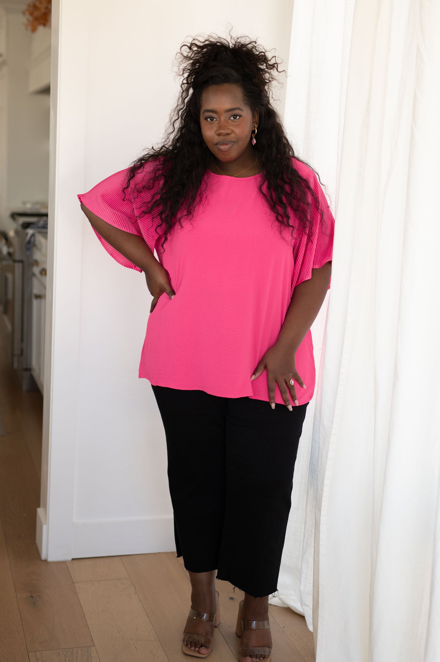 Pink and Perfect Ruffle Sleeve Top - Sample