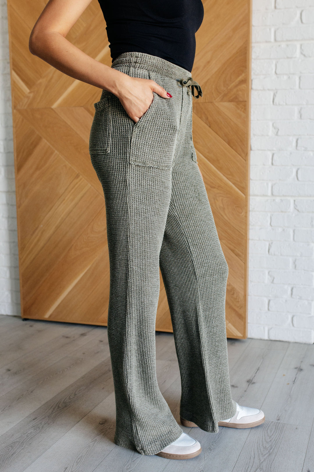 Set Process Mineral Wash Waffle Knit Pants in Olive