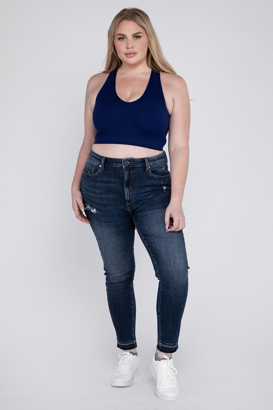 Plus Ribbed Cropped Racerback Tank Top