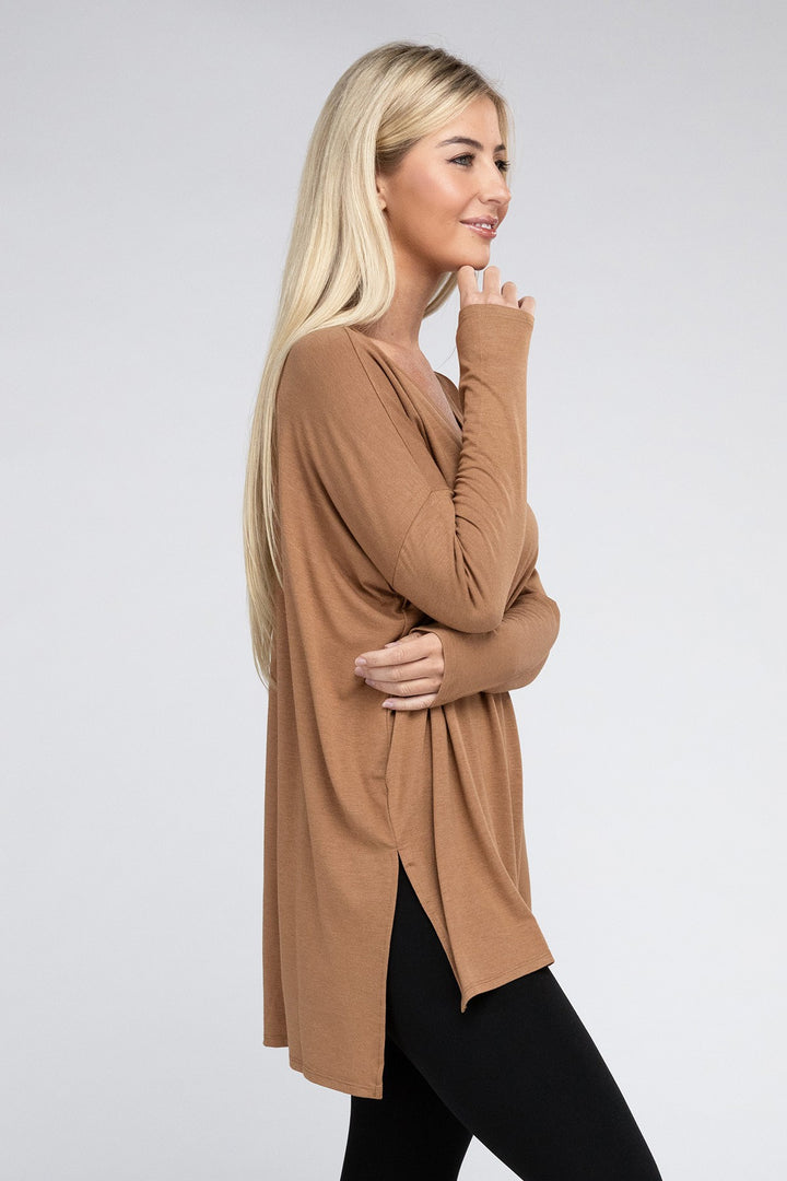 Essentials Long Sleeve Tunic Top Caramel