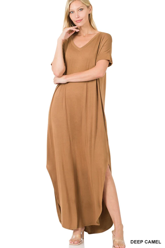Short Sleeve Maxi Dress in Caramel