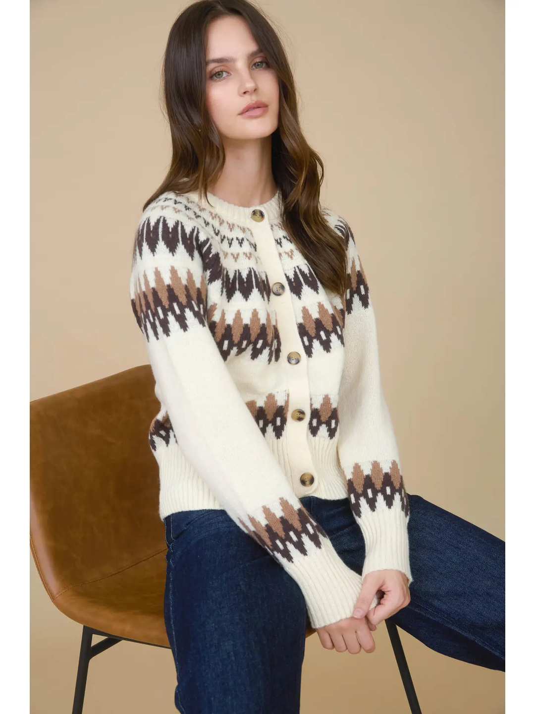 Fair Isle Chunky Sweater in Latte