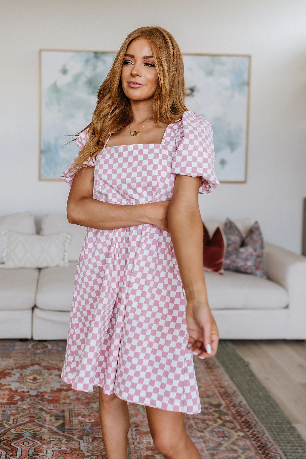 The Moment Checkered Babydoll Dress- FINAL SALE