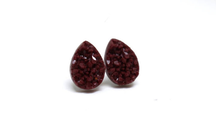 Tear Drop Druzy Stud Earrings